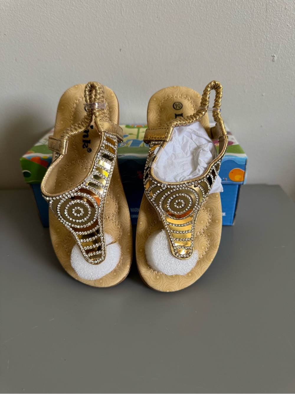 Link Gold Girls Beaded T-Strap Sandals